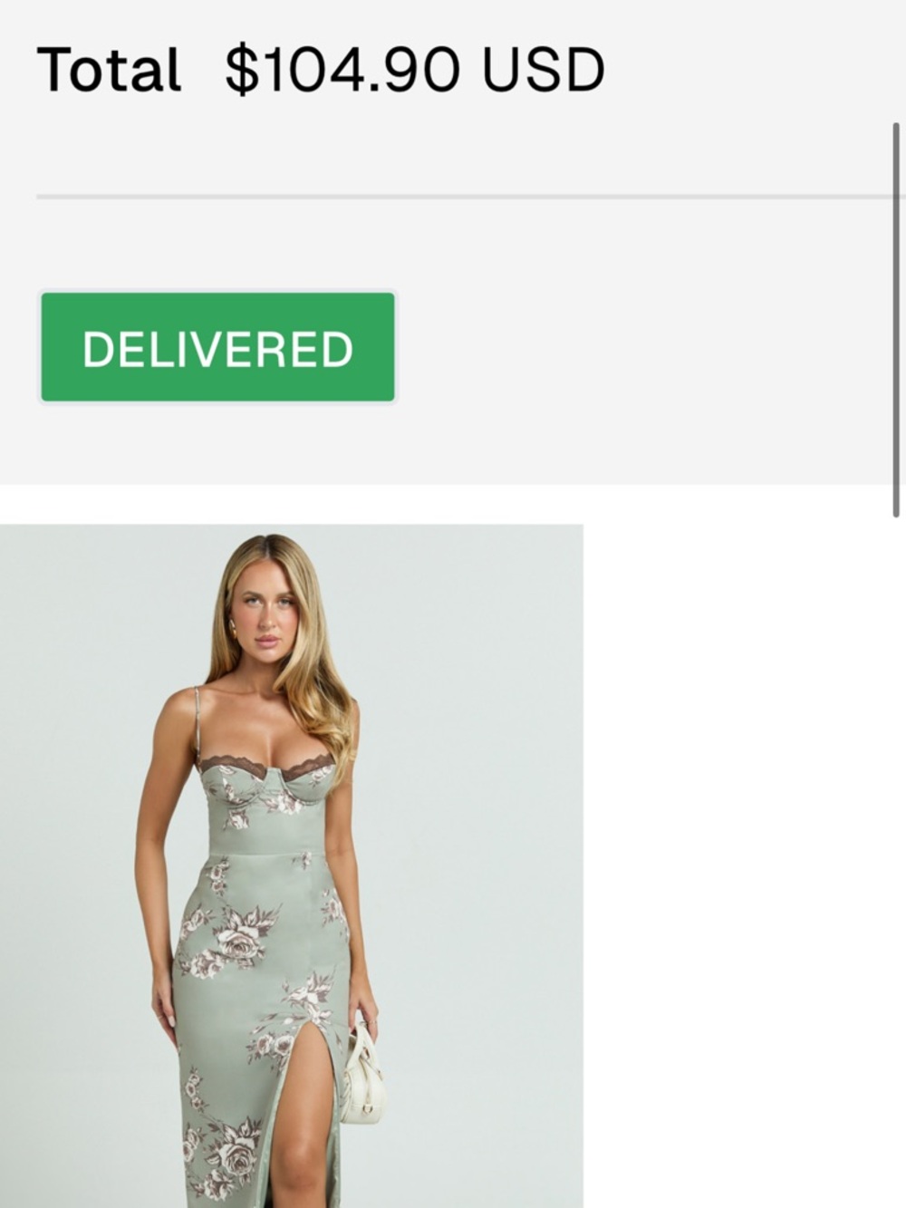Sage Floral Lace-Trim Slip Dress with Thigh Slit - Picture 2 of 6